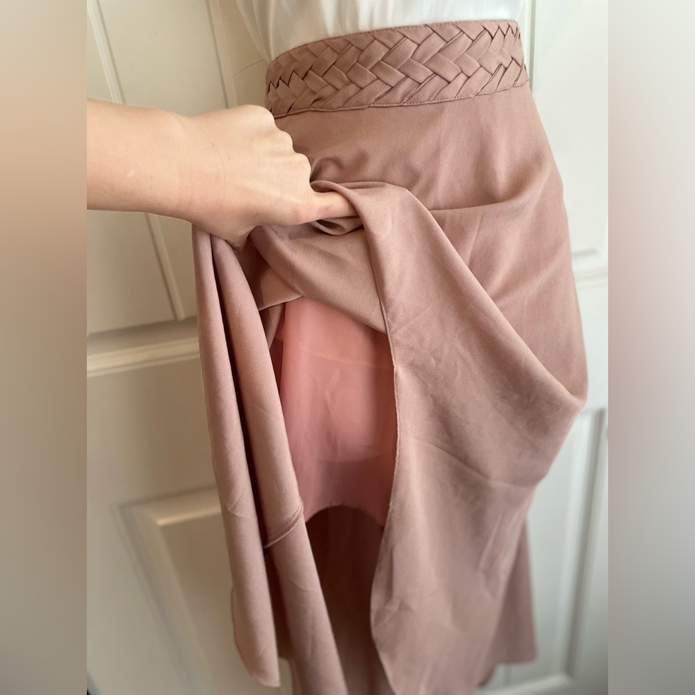 Anthropologie Minimalist Braided Waist High Waisted Mermaid Skirt in Pink Muave - Picture 4 of 15